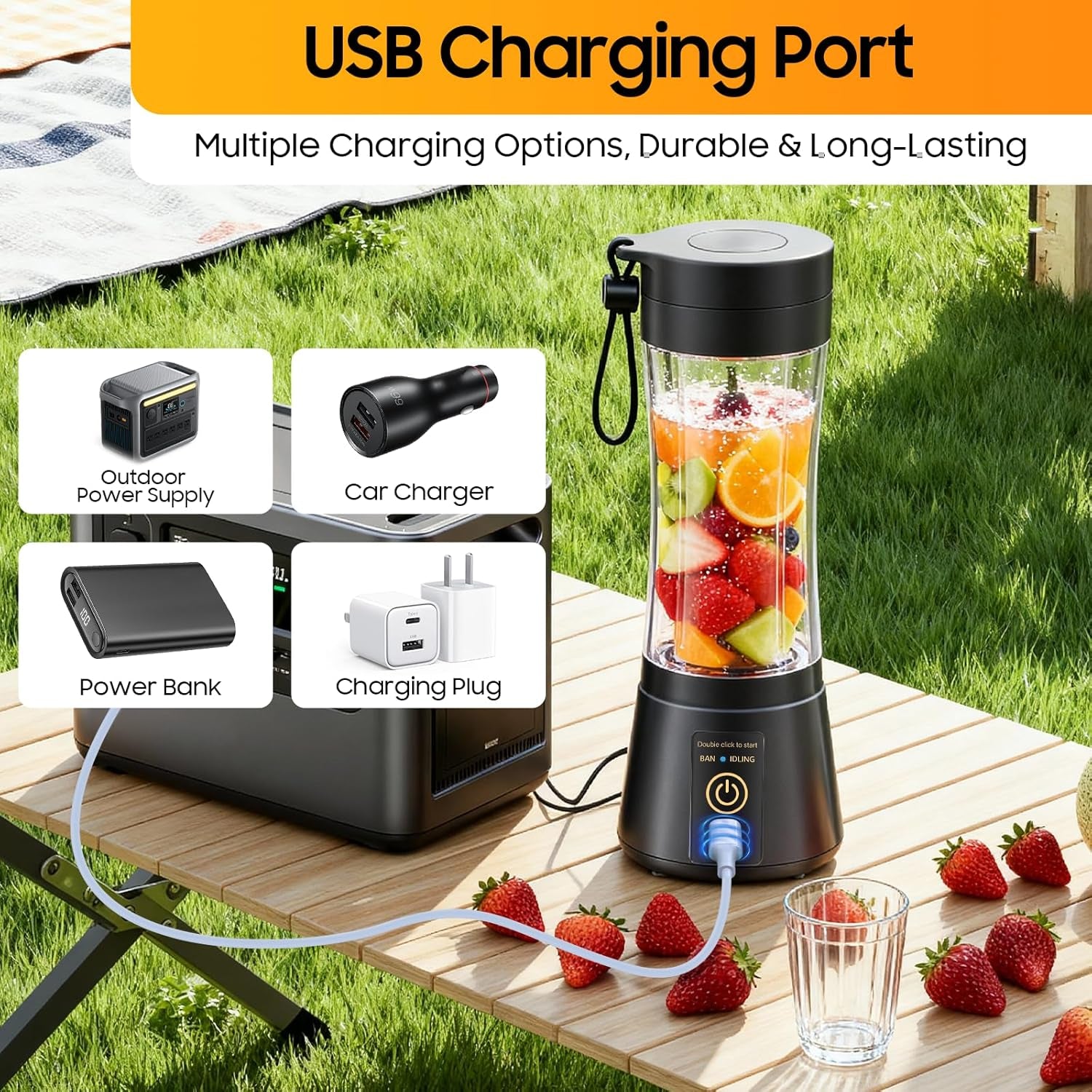 Portable Blender for Smoothies and Shakes - Personal Size Mini Blender with 380Ml Travel Cup, 6 Stainless Steel Blades for Powerful Blending, Fresh Fruit Juicer for Home/Travel, Mother'S Day