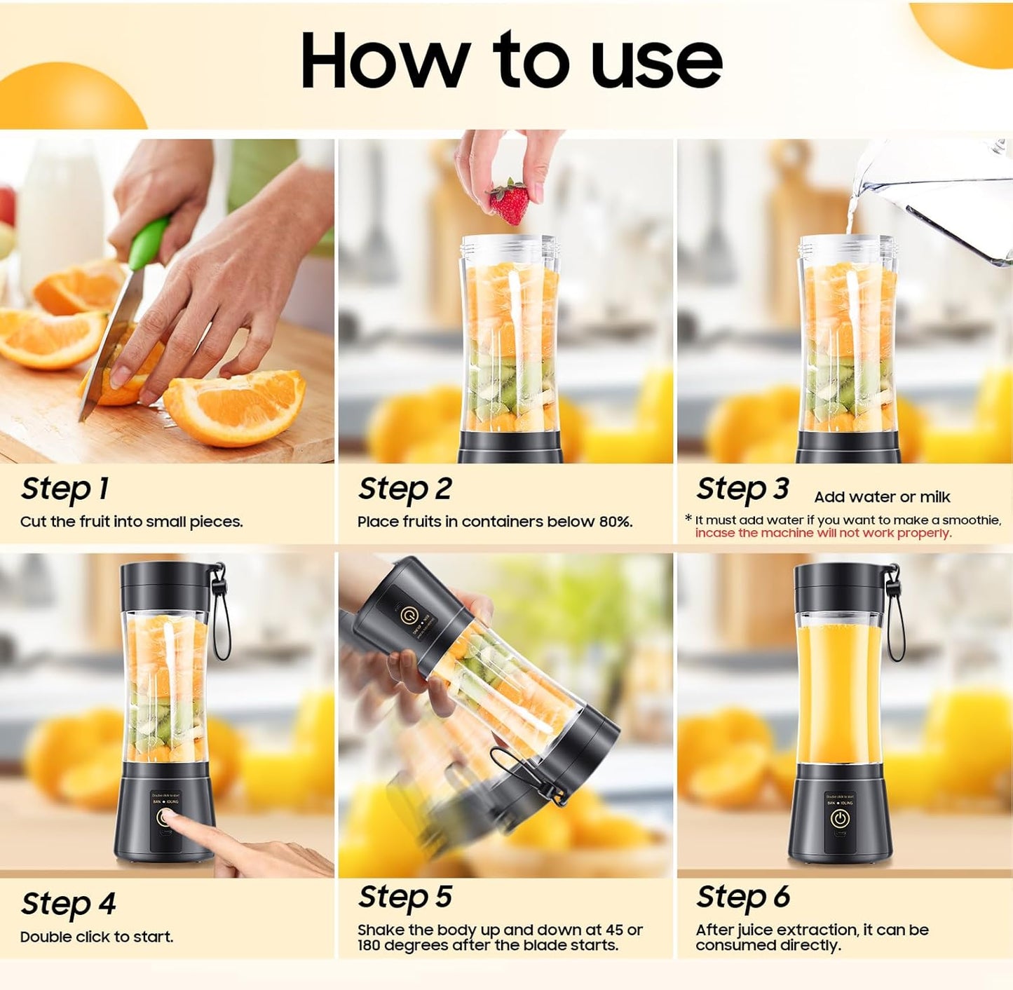 Portable Blender for Smoothies and Shakes - Personal Size Mini Blender with 380Ml Travel Cup, 6 Stainless Steel Blades for Powerful Blending, Fresh Fruit Juicer for Home/Travel, Mother'S Day