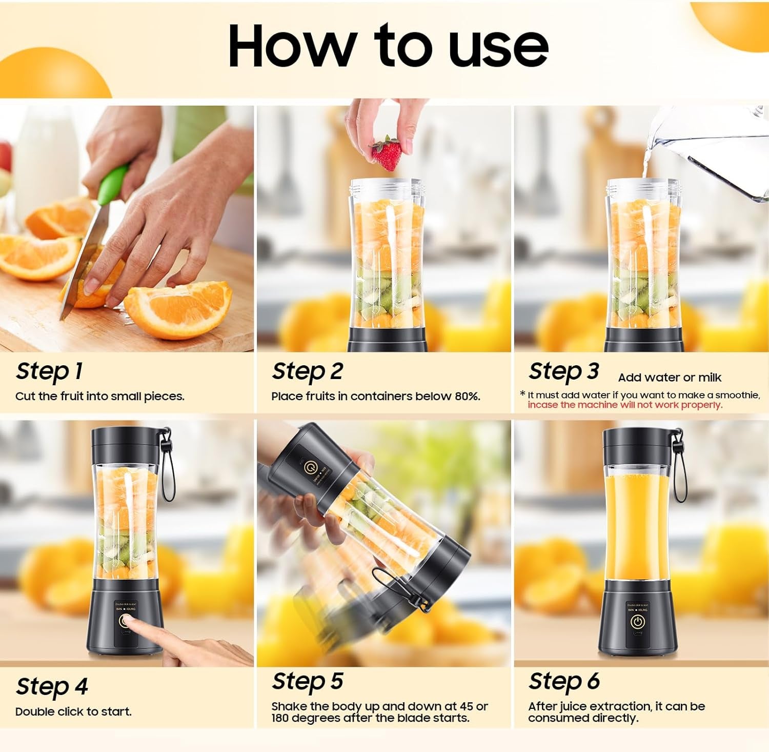 Portable Blender for Smoothies and Shakes - Personal Size Mini Blender with 380Ml Travel Cup, 6 Stainless Steel Blades for Powerful Blending, Fresh Fruit Juicer for Home/Travel, Mother'S Day