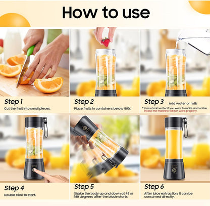 Portable Blender for Smoothies and Shakes - Personal Size Mini Blender with 380Ml Travel Cup, 6 Stainless Steel Blades for Powerful Blending, Fresh Fruit Juicer for Home/Travel, Mother'S Day