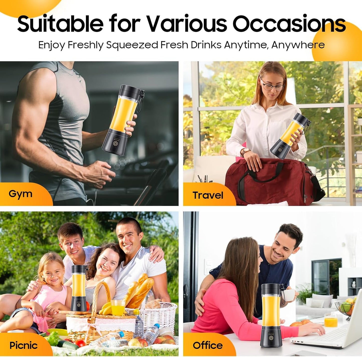 Portable Blender for Smoothies and Shakes - Personal Size Mini Blender with 380Ml Travel Cup, 6 Stainless Steel Blades for Powerful Blending, Fresh Fruit Juicer for Home/Travel, Mother'S Day