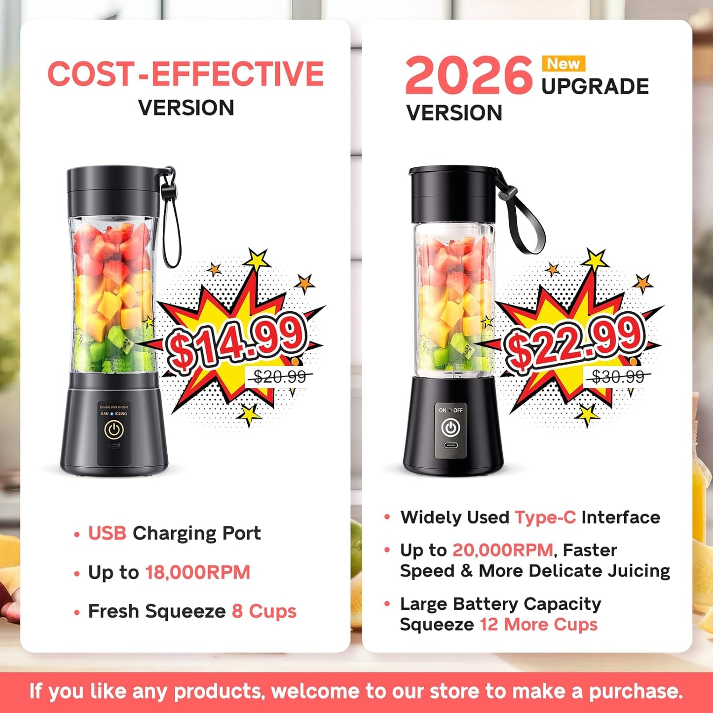 Portable Blender for Smoothies and Shakes - Personal Size Mini Blender with 380Ml Travel Cup, 6 Stainless Steel Blades for Powerful Blending, Fresh Fruit Juicer for Home/Travel, Mother'S Day